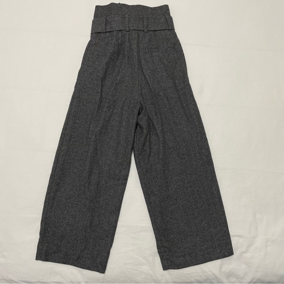 COS Herringbone Gray Wide Leg Belted Tie-Waist Cropped Wool Trouser Pant Size 2 - Picture 3 of 11
